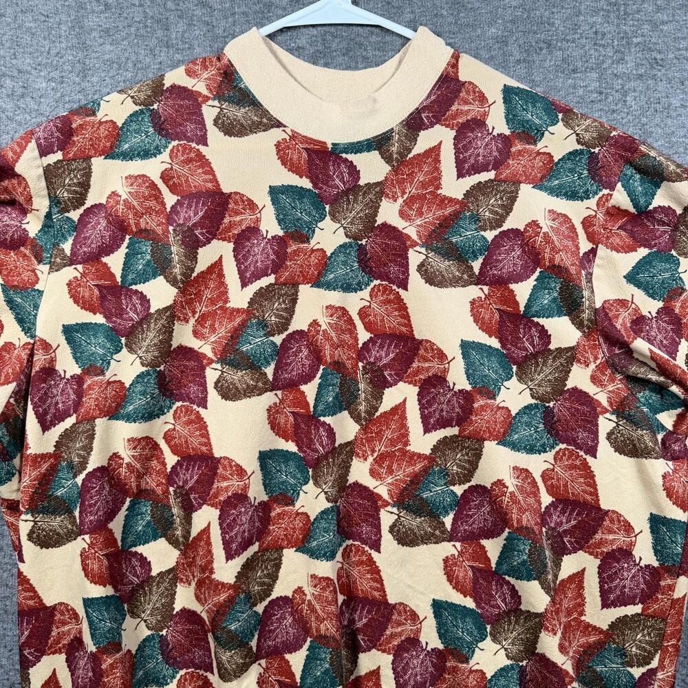 Vintage 90s Bonworth Velour Sweatshirt Autumn Leaf Print Crewneck Grannycore